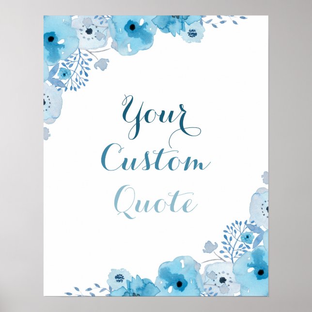 Póster Floral azul Comilla personalizada Personalizado pr (Frente)