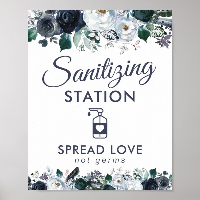 Póster Floral azul de la estación de nivelación manual (Frente)