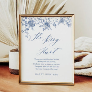 Póster Floral azul juego del anillo juego de la ducha de 