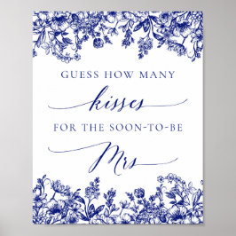 Póster Floral azul marino adivina cuántos besos Rótulo de