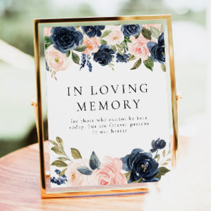Póster Floral azul marino y Rubor en Rótulo de memoria am