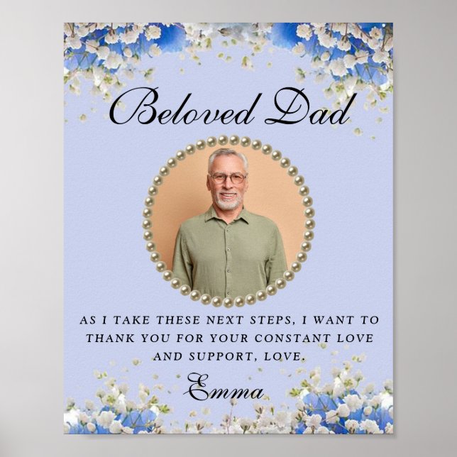 Póster Floral azul padre de la novia gracias regalo (Frente)