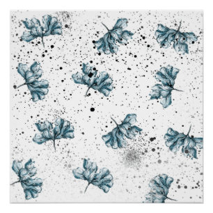 Póster Floral azul pintado a mano