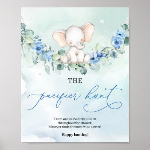 Póster Floral azul polvoriento elefante El juego de la ca