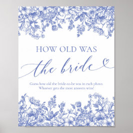 Póster Floral azul Qué edad tenía el Rótulo de juego de d