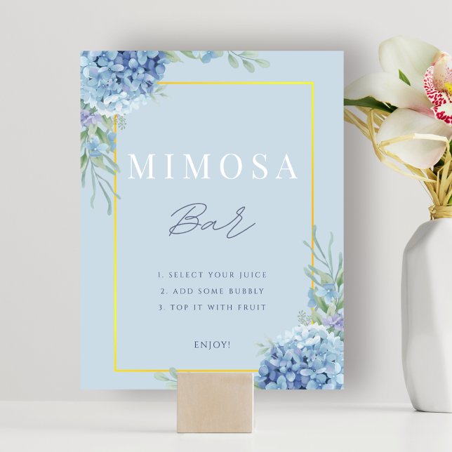 Póster Floral azul turbio Hydrangea Mimosa Bar Ducha (Dusty Blue Floral Hydrangea Mimosa Bar Shower Poster)