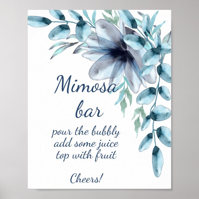Póster Floral azul turquesa Mimosa bar (Frente)