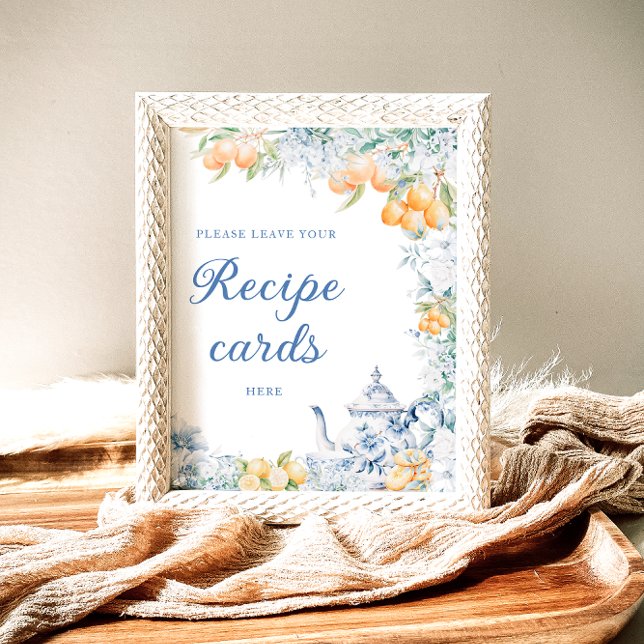 Póster Floral azul y lémon dejan su tarjeta de receta aqu (Subido por el creador)