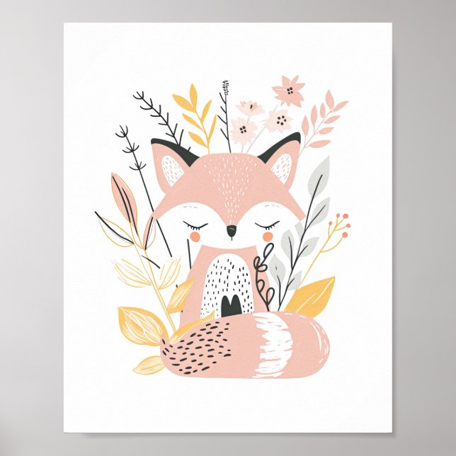 Póster Floral Baby Fox Nursery Decour (Frente)