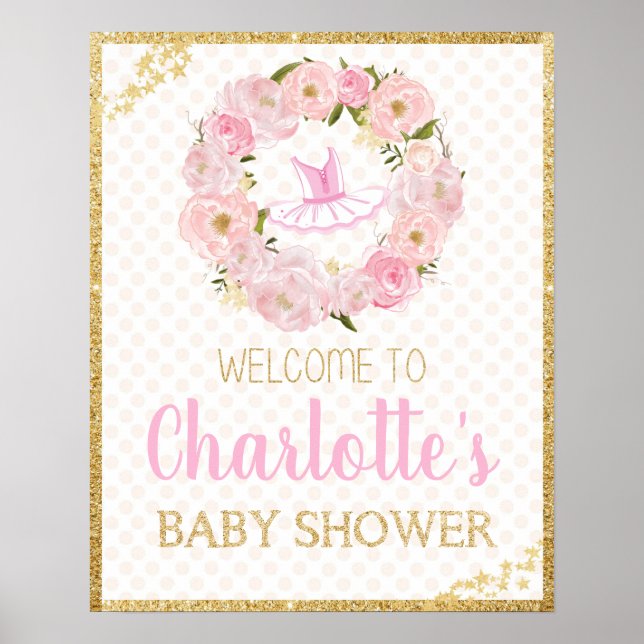 Póster Floral Ballerina Baby Shower Bienvenidos Poster Ró (Frente)