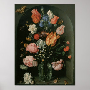 Póster Floral Barroco Antiguo, Jarrón de Flores en una Ho