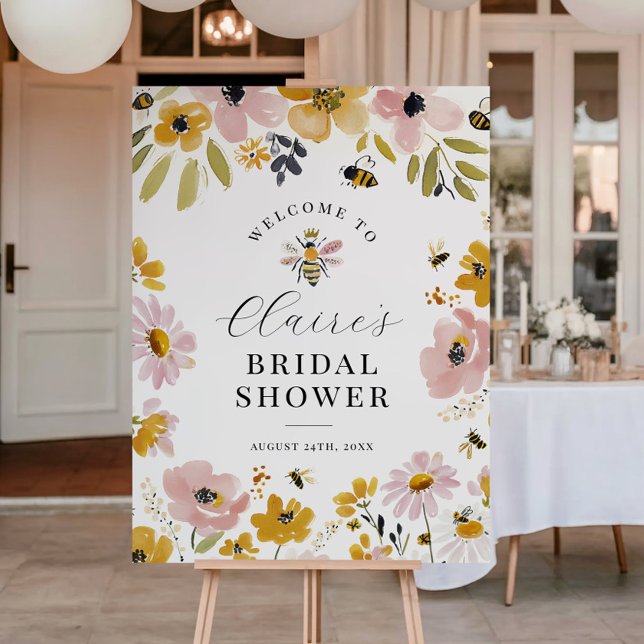 Póster Floral Bee Bridal Shower Welcome Sign (Subido por el creador)