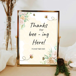 Póster Floral Bee gracias por estar aquí firmando