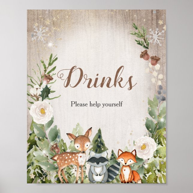 Póster Floral blanca de Woodland bebe un Rótulo (Frente)
