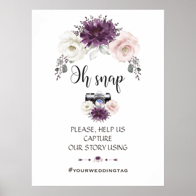 Póster Floral blanca rosada de lavanda Oh Rótulo de Insta (Frente)