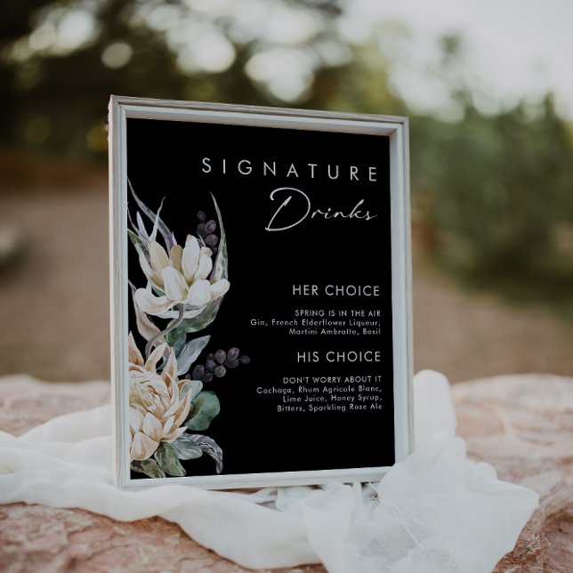 Póster Floral blanca | Rótulo de bebidas con firma verde  (Subido por el creador)