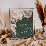 Póster Floral blanca | Rótulo de tarjetas y regalos verde<br><div class="desc">Diseñamos esta Floral blanca | Dark Green Cards and Gifts Rótulo para completar su rústico boda tropical oscuro. Con su vegetación bohemia acuática y sus modernas flores bohemias de invierno, como protea, dahlia y loto seco, el diseño seguro que desprenderá su temática verde y blanca minimalista. Cambie el texto y...</div>