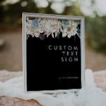 Póster Floral blanca | Tarjetas negras y regalos Rótulo P<br><div class="desc">Diseñamos esta Floral blanca | tarjetas negras y regalos Rótulo Personalizado para completar su rústico boda tropical oscuro. Con su vegetación bohemia acuática y sus modernas flores bohemias de invierno, como protea, dahlia y loto seco, el diseño seguro que desprenderá su temática minimalista, negra y verde. Cambie el texto y...</div>