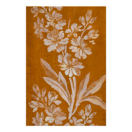 Póster floral blanco botánico vintage sobre marrón