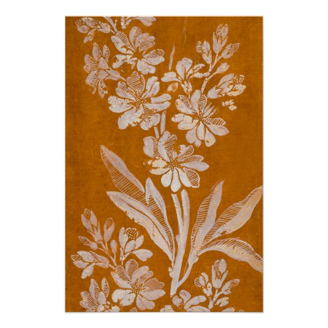 Póster floral blanco botánico vintage sobre marrón (Anverso)