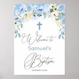 Póster Floral Blue Baby Boy Baptism Poster