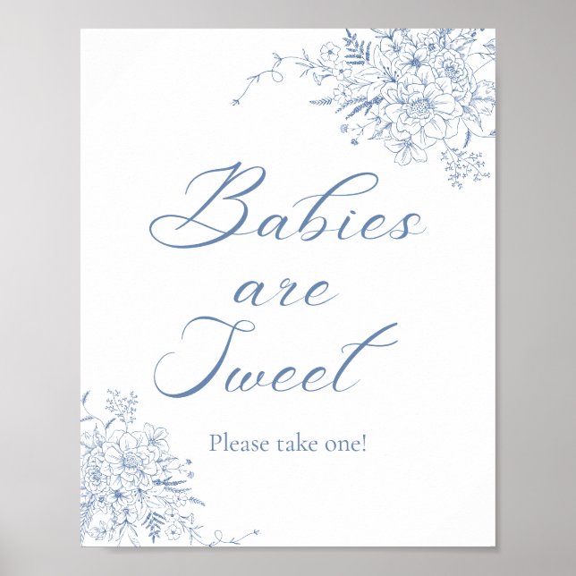 Póster Floral Blue Baby Shower Favor (Frente)