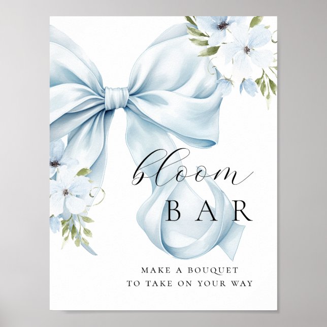 Póster Floral Blue Bow Bouqet Bar (Frente)