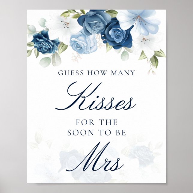 Póster Floral Blue Cuántos Besos Juega De Ducha Bridal (Frente)