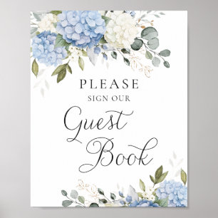 Póster Floral Blue Hydrangea Boda Rótulo del libro de hué