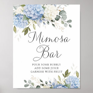 Póster Floral Blue Hydrangea Greenery Boda Mimosa Bar