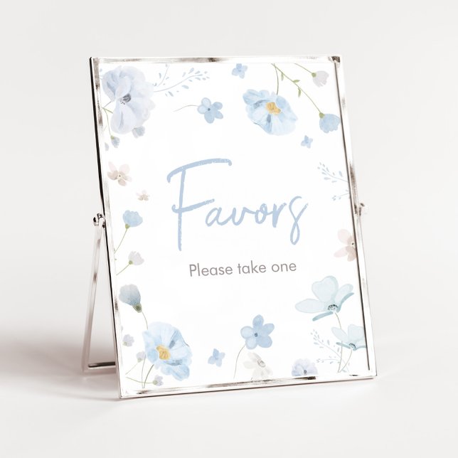Póster Floral Blue Spring Baby en Bloom BabyShower Favor (Blue Spring Floral Baby in Bloom Baby Shower Favors Sign)