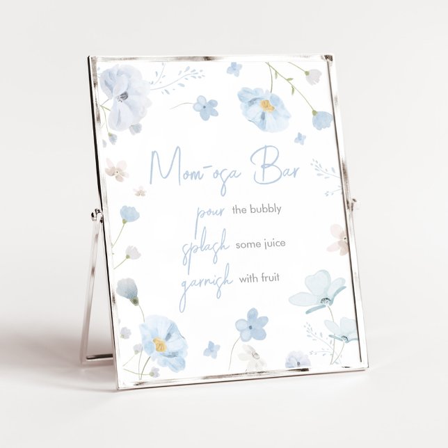 Póster Floral Blue Spring Baby en Bloom Mom Osa Bar (Blue Spring Floral Baby in Bloom Baby Shower Mom Osa Bar Sign)