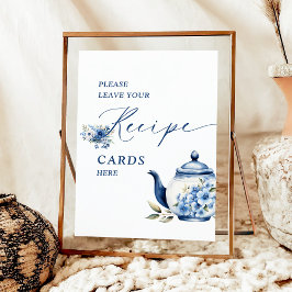 Póster Floral Blue Tea Fiesta Bridal Ducha Receta de Duch