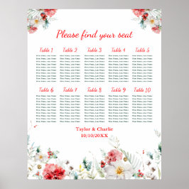 Póster Floral Boda de Invierno 10 Tablas Tabla de Asiento