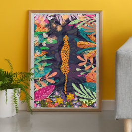 Póster floral boho retro Jungle Leopardo amarillo multico