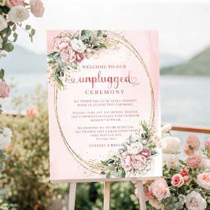 Póster floral boho rosa pálido verde sin conexión