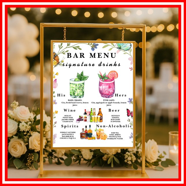 Póster Floral Boho Wildflower Bar Menú Boda Bebida Rótulo (Subido por el creador)