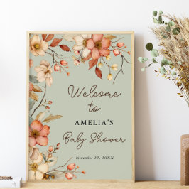 Póster Floral Boho Wildflower Sage Green Baby Shower