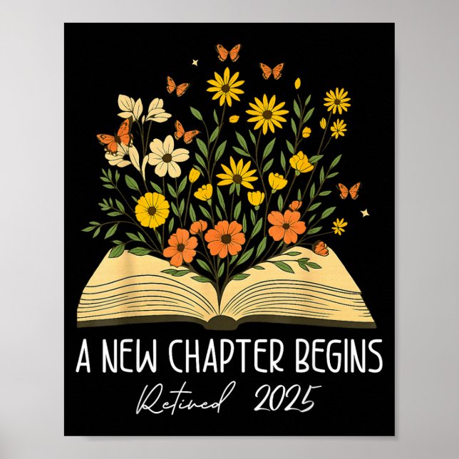 Póster Floral Book A New Chapter Begins Retired Retiremen (Frente)