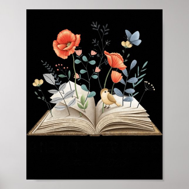Póster Floral Book A New Chapter Begins Retired Teacher R (Frente)