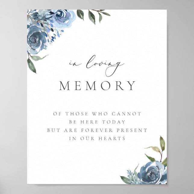 Póster Floral Botánica Azul Dusto En Memoria (Frente)