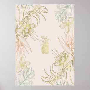 Póster Floral Botánico Tropical Rubor Dorado de Piña