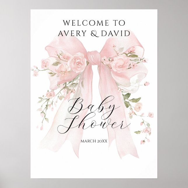 Póster Floral Bow Elegant Flower Girl Baby Shower (Frente)