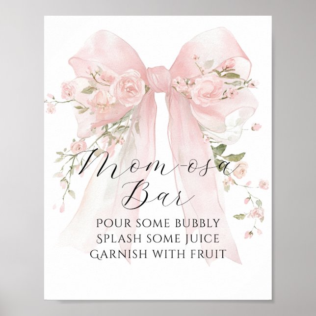 Póster Floral Bow Elegant Flower Girl Baby Shower Bar (Frente)