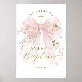 Póster Floral Bow Elegant Flower Girl Baptism