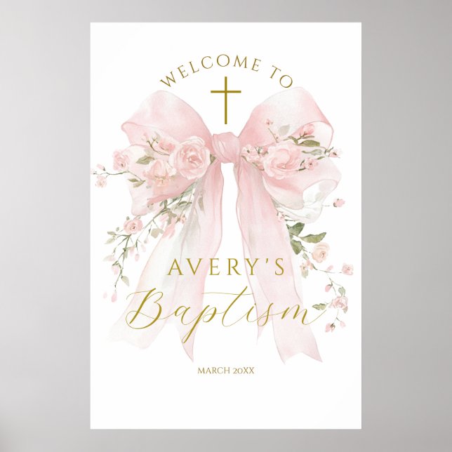 Póster Floral Bow Elegant Flower Girl Baptism (Frente)