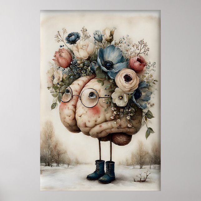Póster Floral Brain Print, Botanical Brain Illustration (Frente)