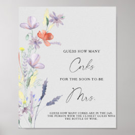 Póster Floral Bridal Shower adivina cuántos corchos