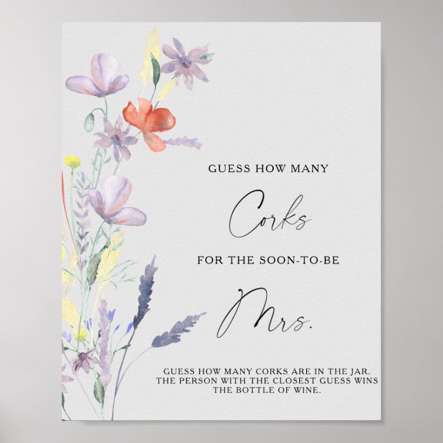 Póster Floral Bridal Shower adivina cuántos corchos (Frente)
