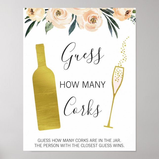 Póster Floral Bridal Shower adivina cuántos corks Rótulo (Frente)